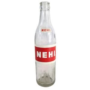 Vtg 40s-50s Nehi Bottling Co ACL 12oz Glass Soda Bottle Deco Lines Red White